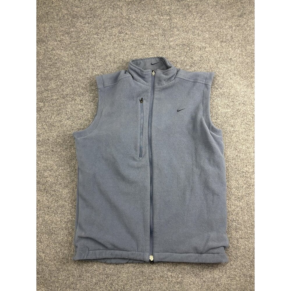 Nike Fleece Vest Mens M Blue Gray Reversible Full Zip Mock Neck Swoosh Logo